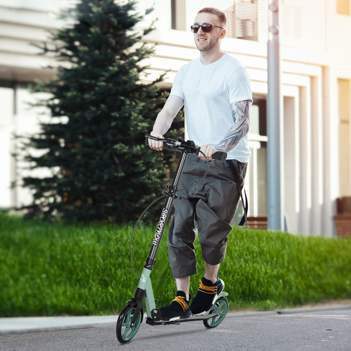 One-click Folding Kick Scooter for 14+ w/ Adjustable Handlebar, Push Scooter with Kickstand, Dual Brake System, Shock Absorber, 200mm Wheels & ABEC-9 Bearings