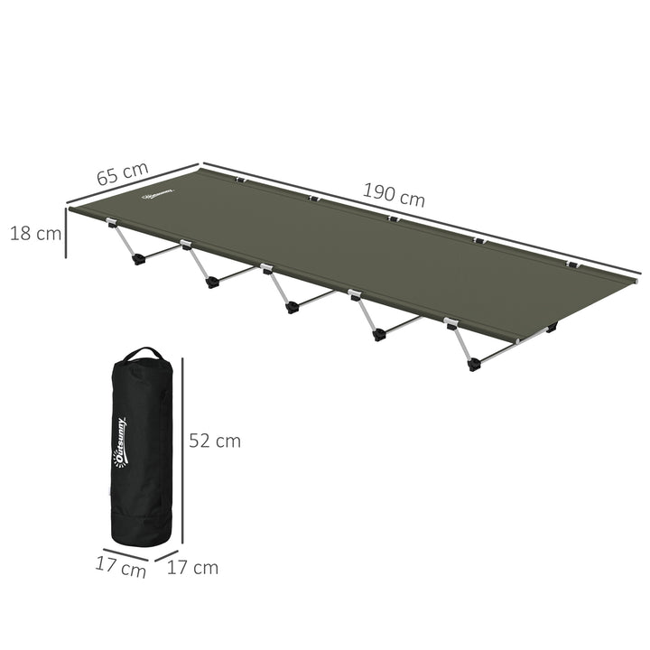 Lightweight Camping Bed, Aluminium Portable Camp Cot w/ Strong Support 150kg and Carry Bag for Camping, Dark Green