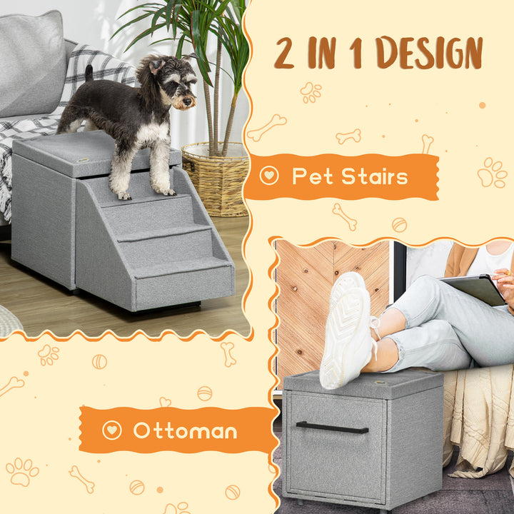 PawHut 2 in 1 Dog Steps Ottoman, 4-Tier Pet Stairs for Small Medium Dogs and Cats, with Storage Compartment | Aosom UK