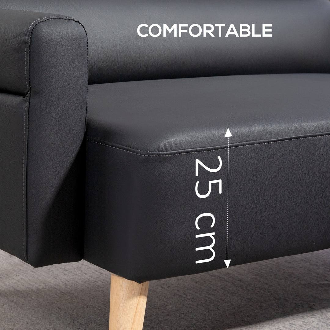 Small Faux Leather 2 Seater Sofa Settee - Black