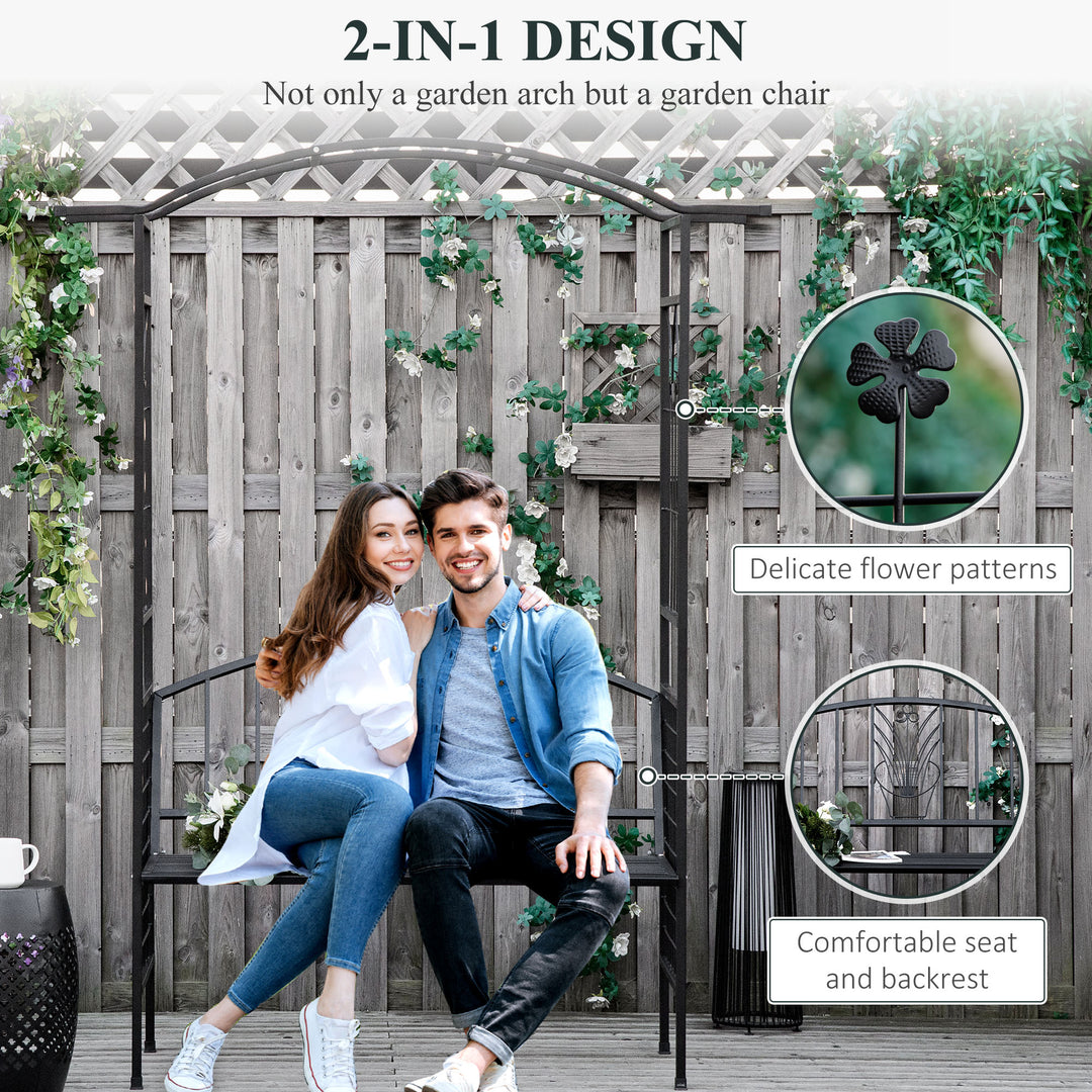 Steel Frame Outdoor Garden Arch w/ 2-Seater Bench Flower Climber Black