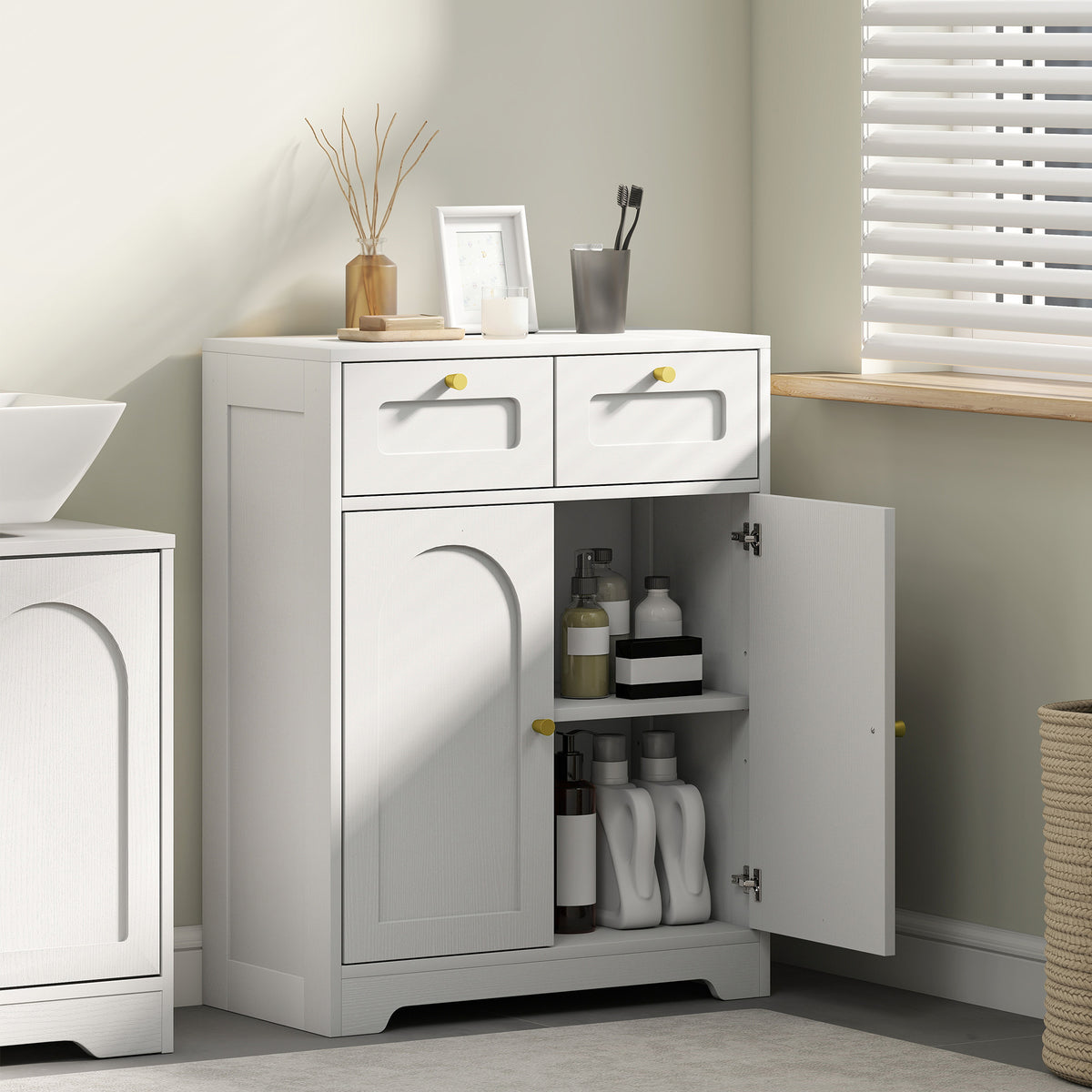 Bathroom Floor Cabinet with 2 Drawers - White - view 2