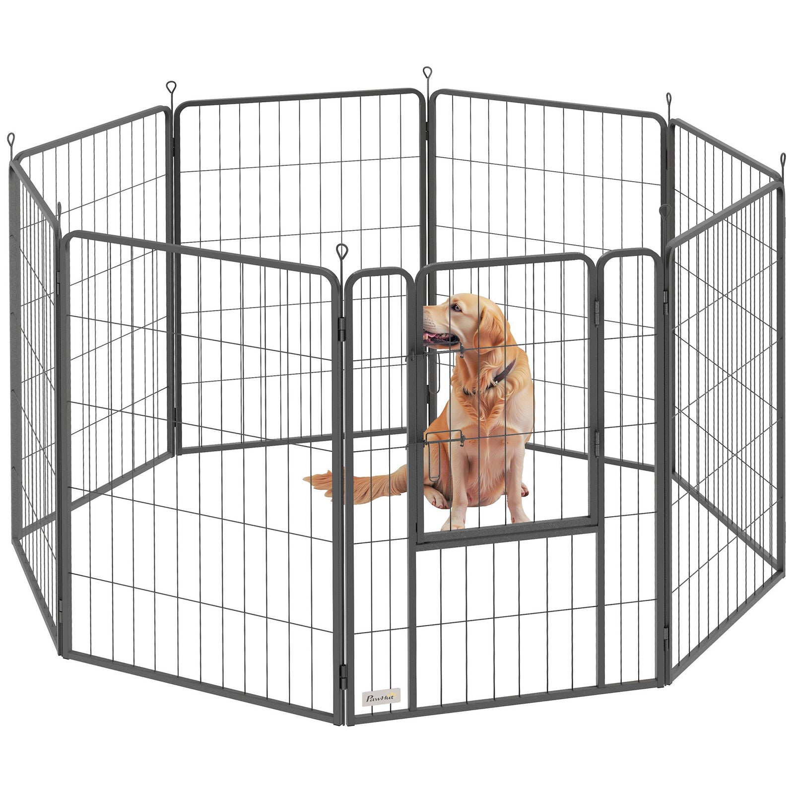 Eight-Panel Dog Playpen with Door, for Large Dogs, Indoors, Outdoors, 100cm Tall, Black