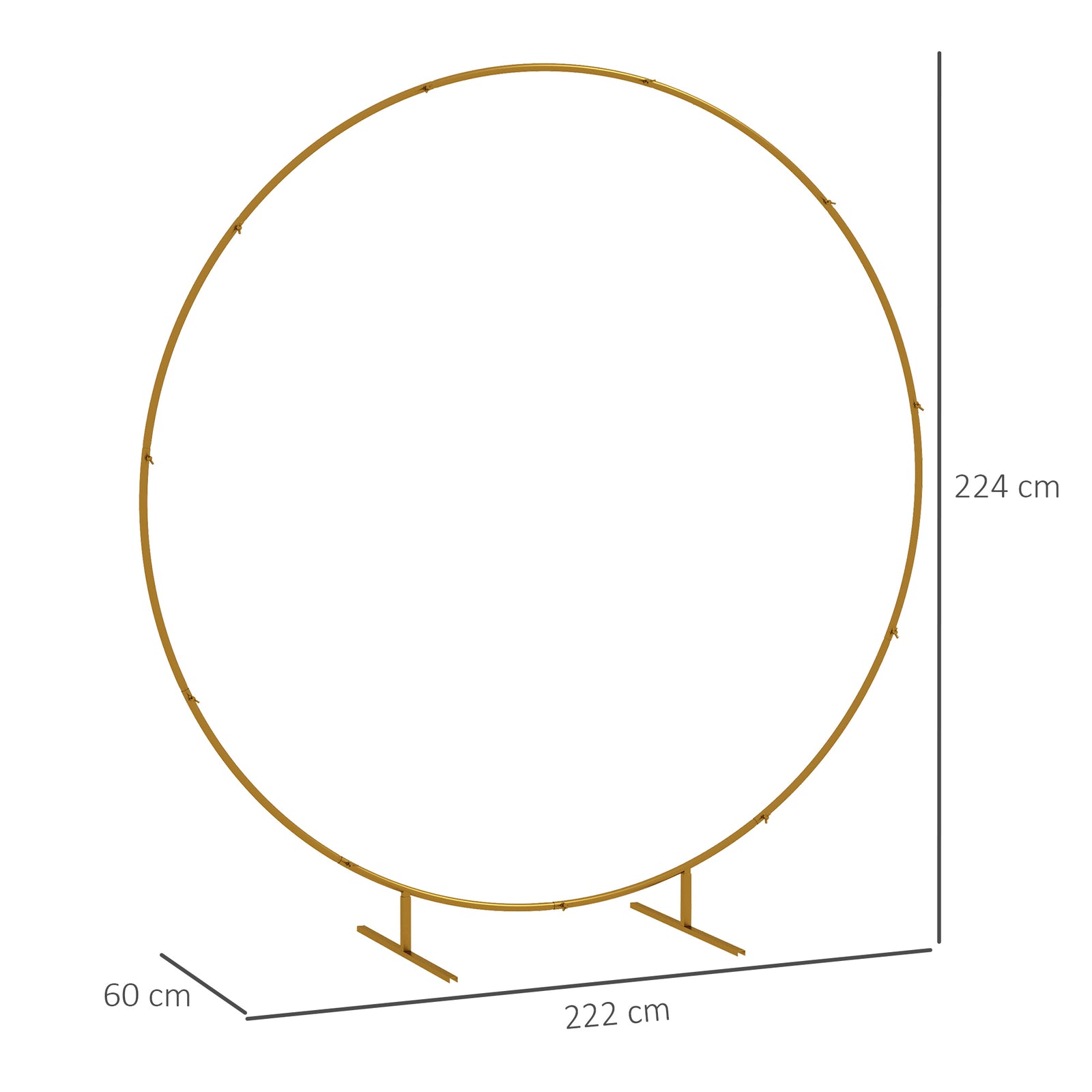 222cm Gold Tone Backdrop Stand, Round Metal Wedding Arch for Birthday 