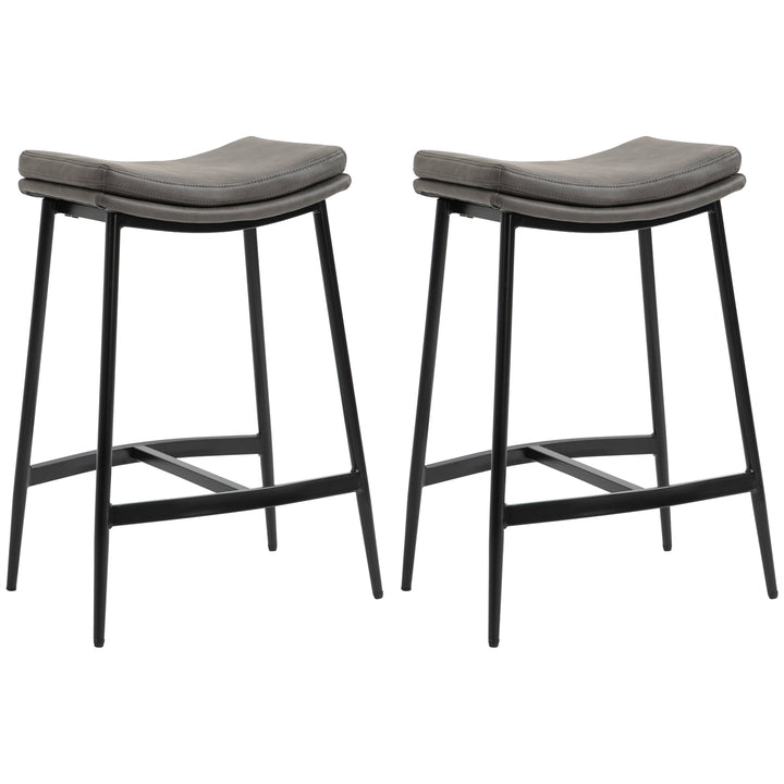 HOMCOM Bar Chairs Set of 2, Microfibre Upholstered Barstools, Industrial Counter Bar Stool with Curved Seat and Steel Frame | Aosom UK