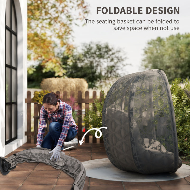 Outdoor Double Hanging Chair with Cushion and Cup Holders, Sand Brown