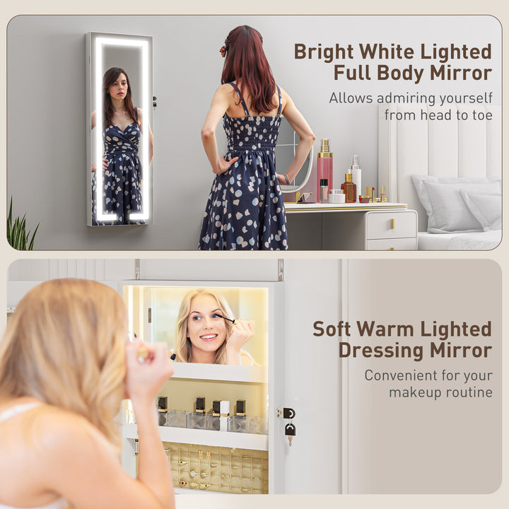 LED Mirror Jewellery Cabinet, Wall Mounted Full Length Mirror with Sto