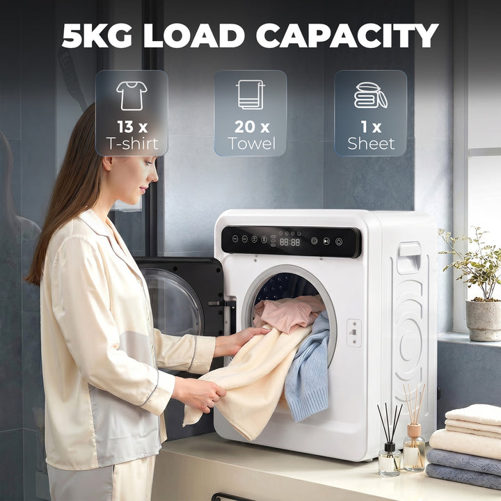 5kg Vented Tumble Dryer, 1000W Compact Tumble Dryer with Smart Drying,