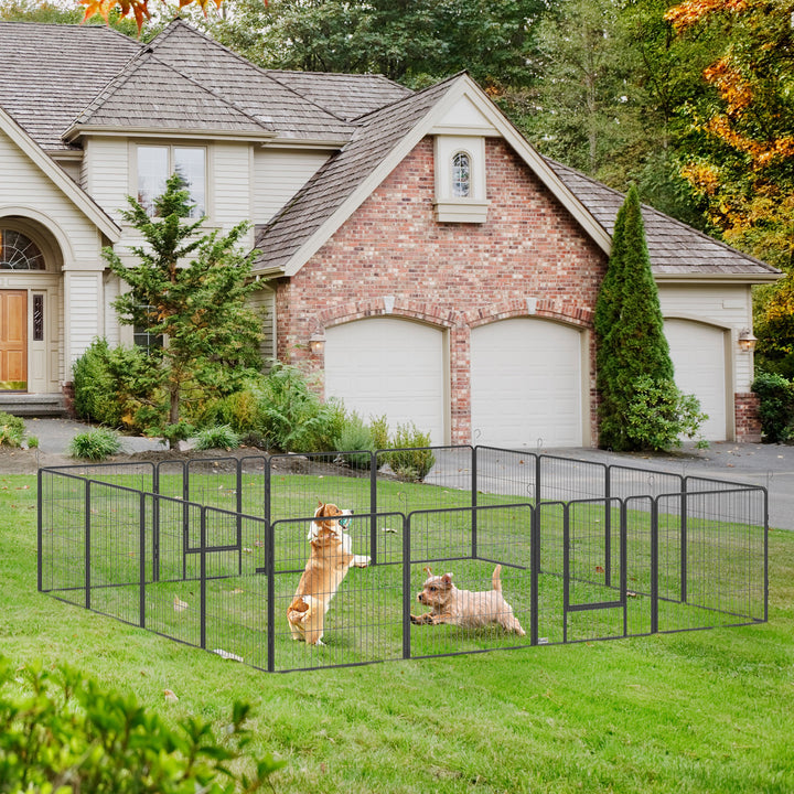 PawHut 16 Panels Heavy Duty Puppy Playpen, for Small and Medium Dogs, Indoor and Outdoor Use - Grey | Aosom UK