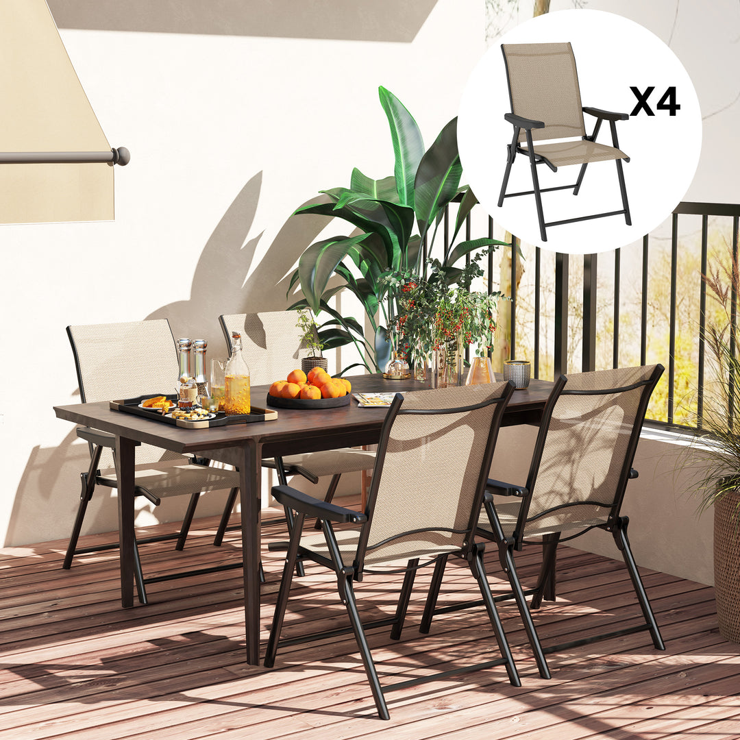 Set of Four Folding Outdoor Chairs - Brown/Black