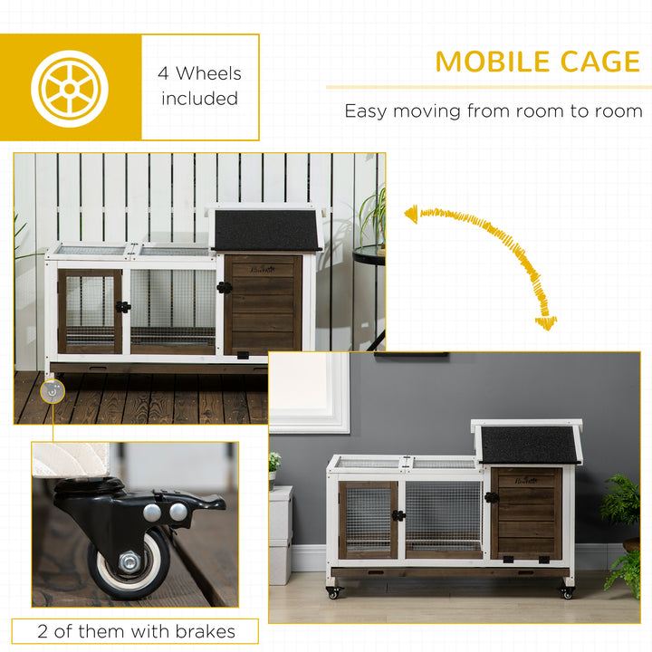 Wooden Rabbit Hutch, Guinea Pig Cage, with Removable Tray, Wheels - Br