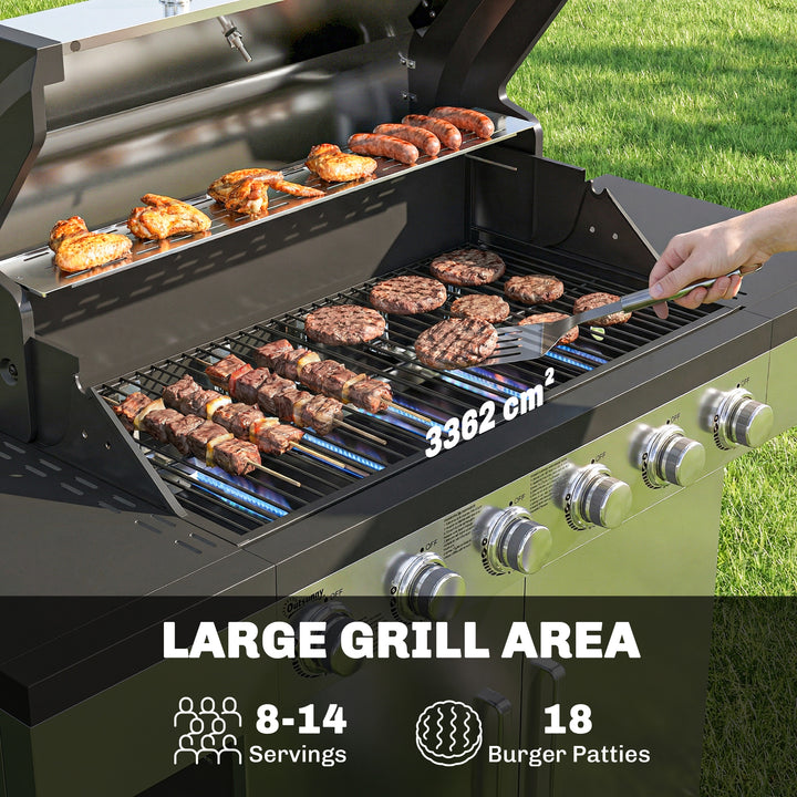 6 Burner Liquid Propane Gas BBQ Grill, Outdoor Portable Gas Barbecue G