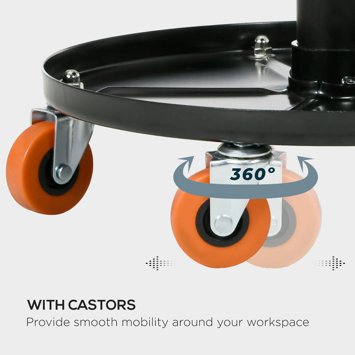 HOMCOM Workshop Stool w/ Pneumatic Adjustable Height, Rolling Mechanic Stool w/ 360° Swivel Padded Seat and Tool Tray for Garage, Workshop | Aosom UK