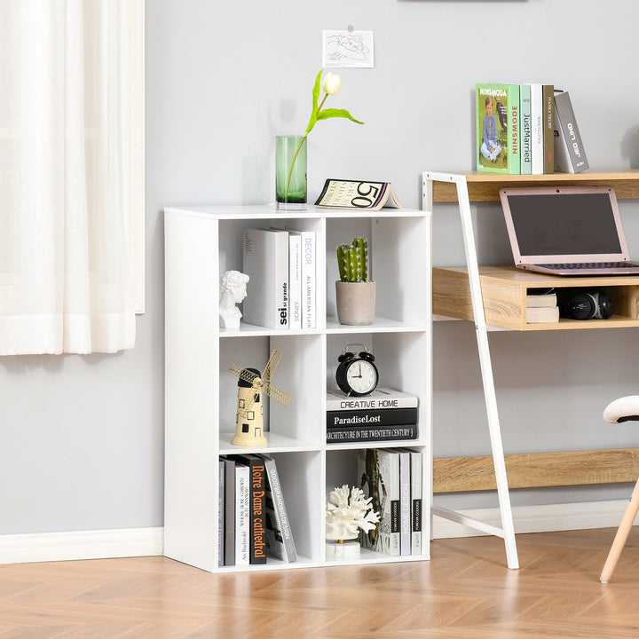 HOMCOM 6 Cubes Storage Unit, 3-Tier Particle Board Bookcase Organiser for Home Office, White | Aosom UK