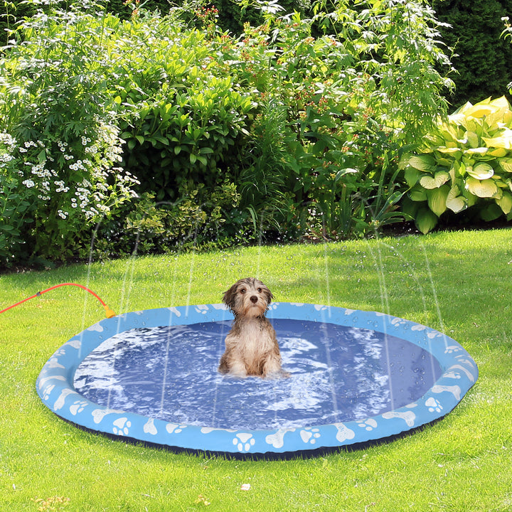 Dog Splash Pad, Pet Sprinkler Mat, Non-Slip Dog Paddling Pool, Foldable Outdoor Sprinkler and Splash Mat Water Play for Garden, Patio, Summer Fun, 170 cm