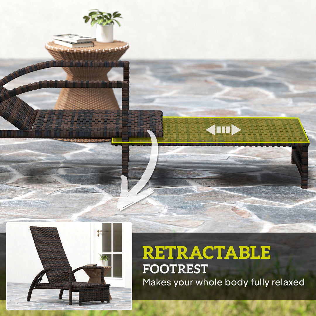 Reclining Rattan Lounger, with Extending Footrest - Brown