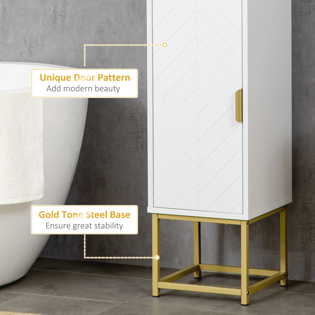 Narrow Bathroom Storage Cabinet, Freestanding Tallboy Storage Unit with Adjustable Shelf, 2 Doors and Steel Base, Slim Corner Organizer, White