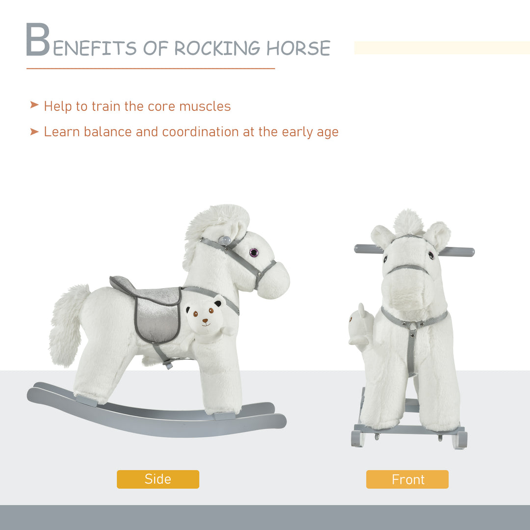 HOMCOM Rocking Horse for Toddlers 18-36 Months, Plush Ride-On Toy with Realistic Sounds, White