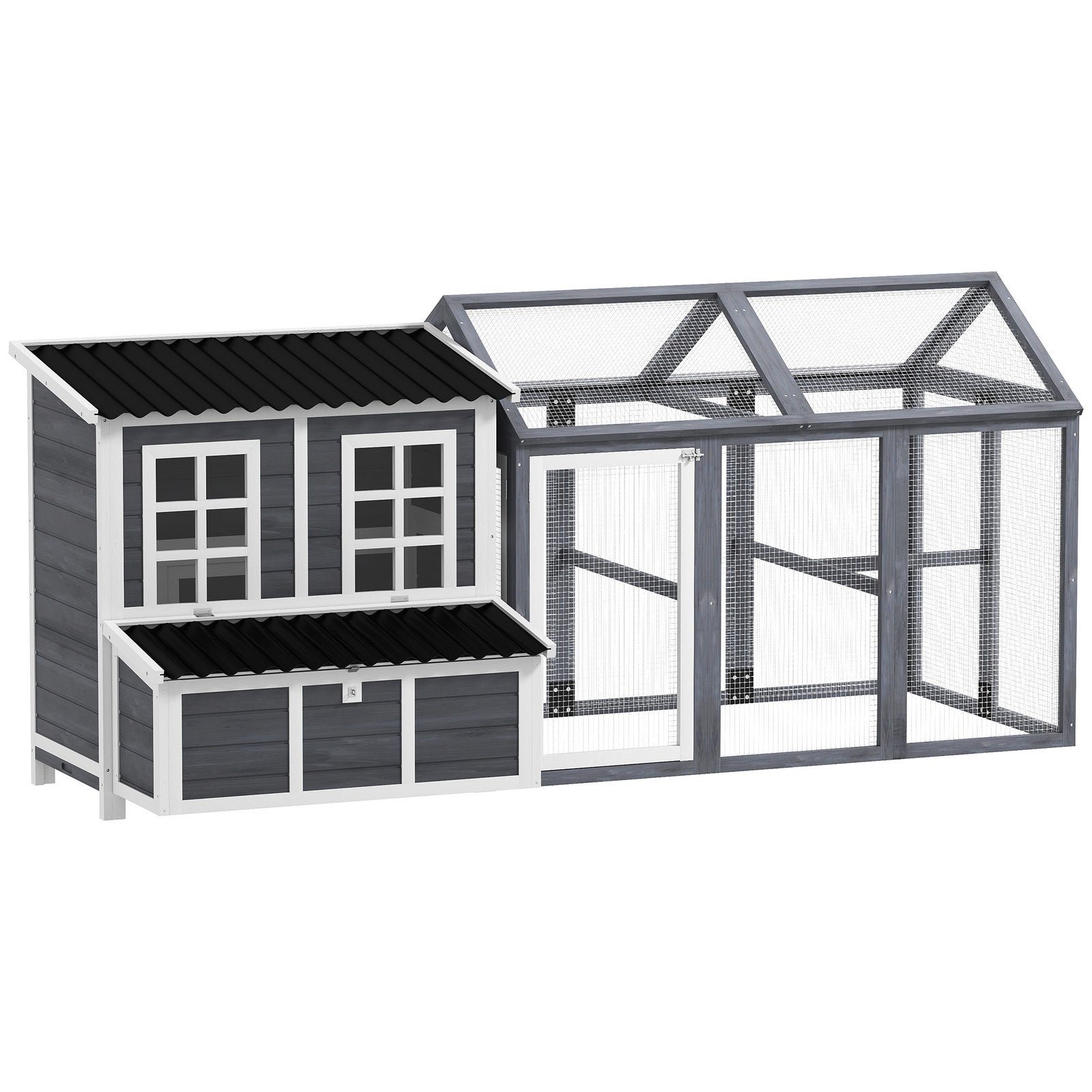2-Piece Wooden Chicken Coop and Run Set, Poultry Run Cage with Nesting Box, Slide-Out Tray, Roof, Perch