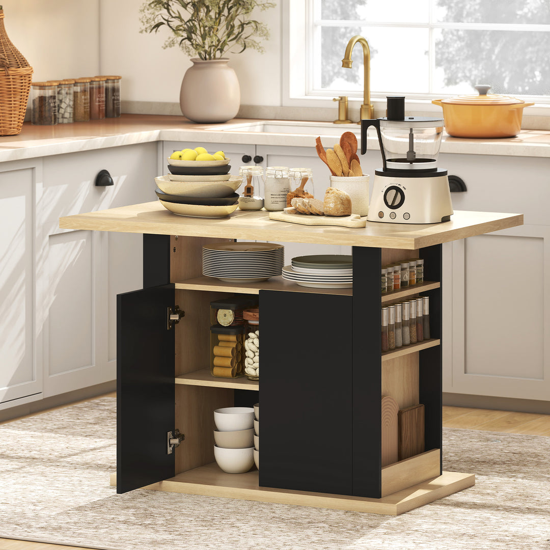 Kitchen Island with Spice Rack, Kitchen Storage with Large Tabletop fo