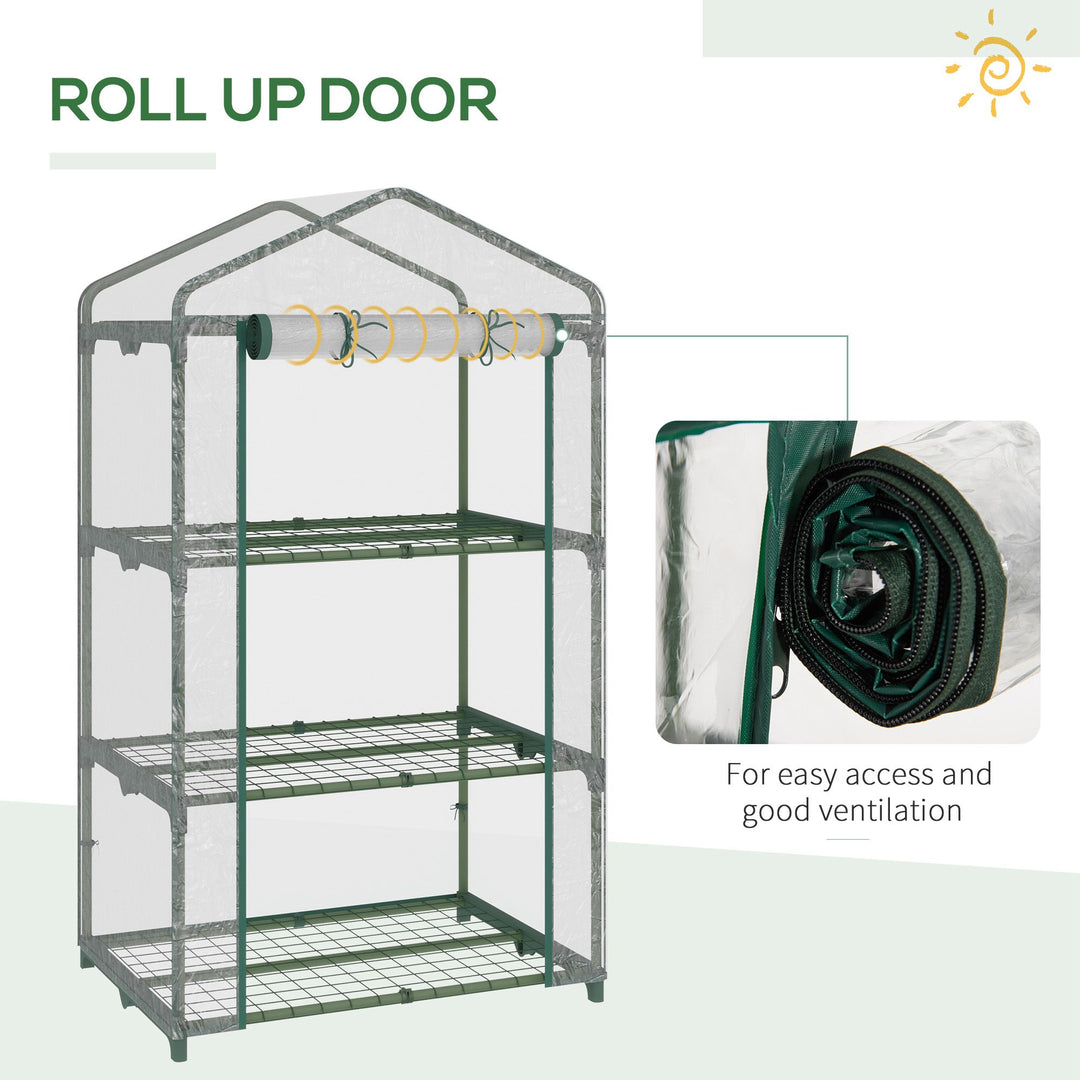 3 Tier Mini Greenhouse Portable Garden Grow House with Roll Up Door and Wire Shelves, 69L x 49W x 125H cm, Clear