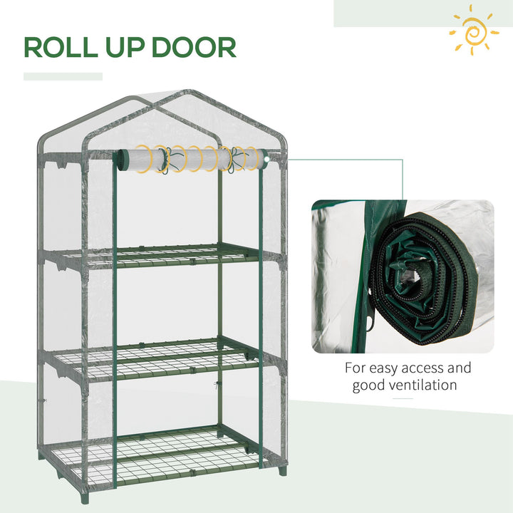 3 Tier Mini Greenhouse Portable Garden Grow House with Roll Up Door and Wire Shelves, 69L x 49W x 125H cm, Clear