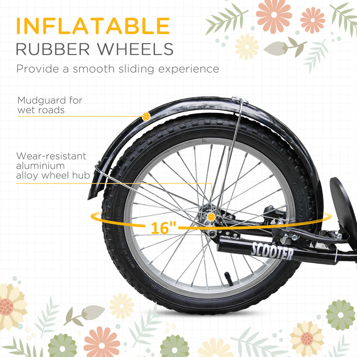 HOMCOM Kiddie Cruiser: Adjustable Scooter with Dual Brakes, Basket & Cupholder, 16" Inflatable Tyres, Tangerine Hue