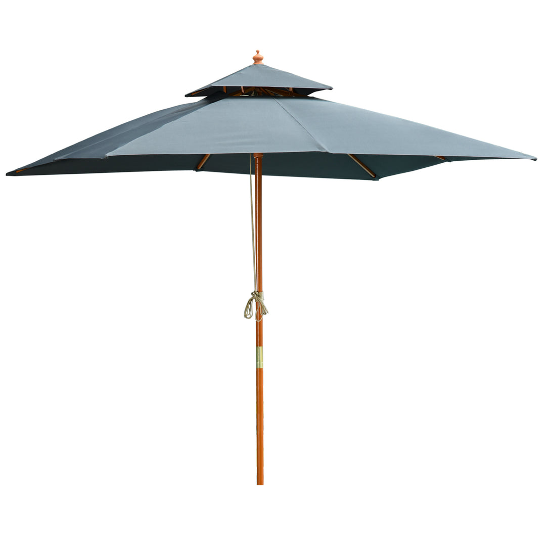 3 x 3 metre Patio Parasol Garden Umbrellas Sunshade Outdoor Wooden Parasol Canopy Double Tier, Dark Grey, BASE NOT INCLUDED