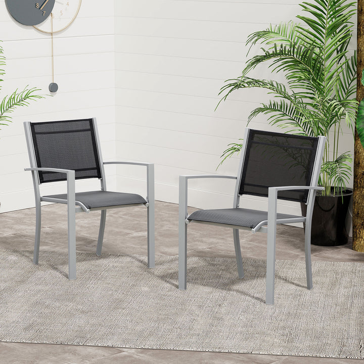 Garden Chairs Set Of 2 Outdoor Chairs with Steel Frame Texteline Seats for Dining Patio Balcony Grey and Black