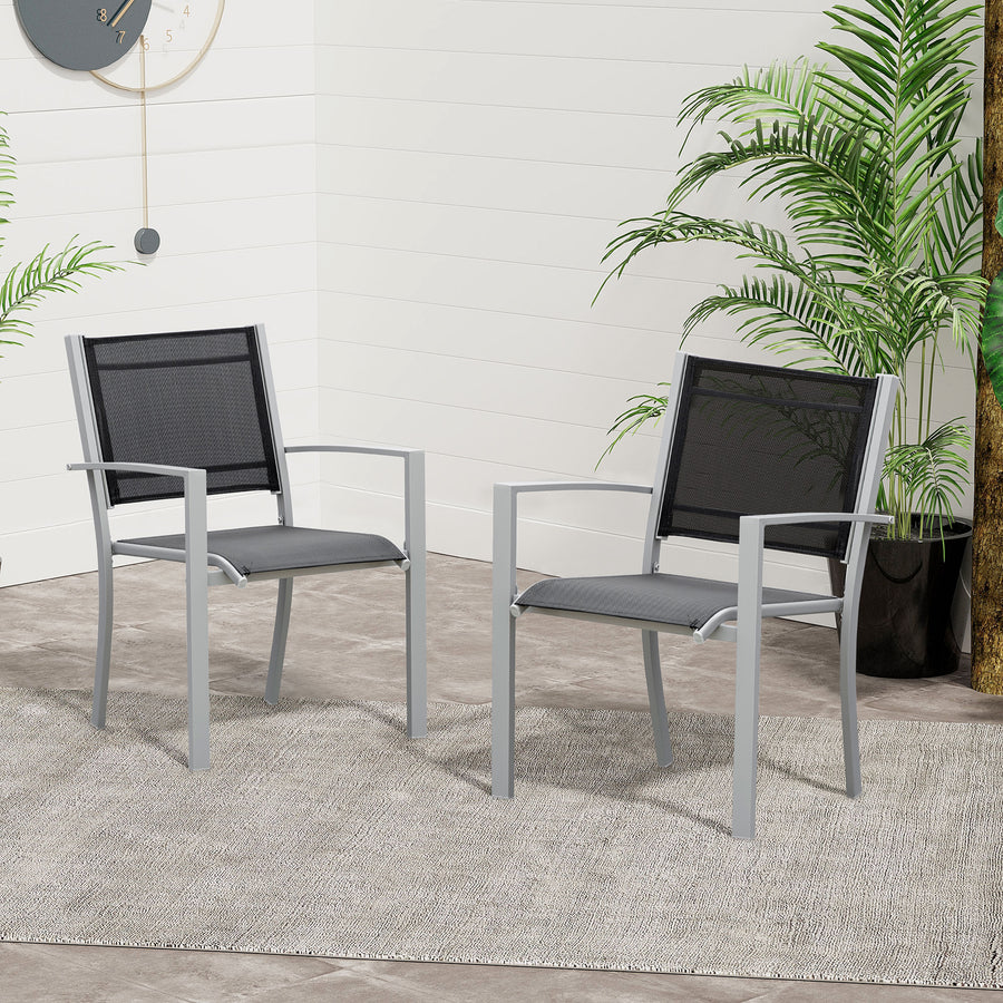 Garden Chairs Set Of 2 Outdoor Chairs with Steel Frame Texteline Seats for Dining Patio Balcony Grey and Black