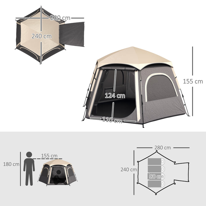 Instant Pop Up Camping Tent, 2/3/4 Person Easy Setup Dome Family Tent with Vestibule, Rainfly, 4 Mesh Windows & 2 Doors, Hexagonal Design, Waterproof & UV Protected, Dark Grey