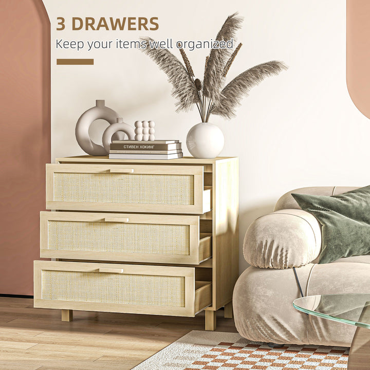 MCL Rattan Bedroom Chest of Drawers, 3 Drawers Storage Unit, Boho Dresser for Living Room, Hallway, Natural