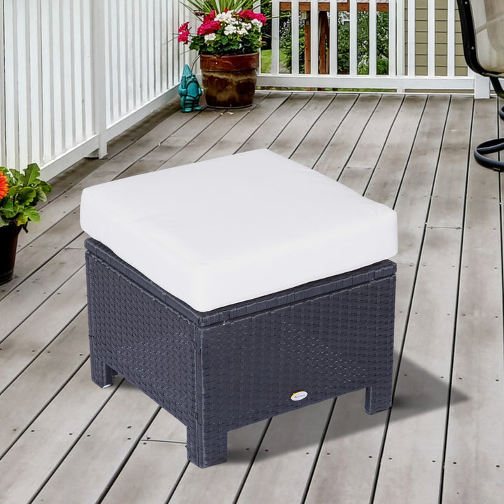 Rattan Footstool Wicker Ottoman with Padded Seat Cushion Outdoor Patio Furniture for Garden Poolside Living Room, 50 x 50 x 35 cm, Black
