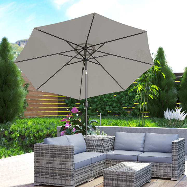 MCL 3(m) Tilting Parasol Garden Umbrellas, Outdoor Sun Shade with 8 Ribs, Tilt and Crank Handle for Balcony, Bench, Garden, Light Grey