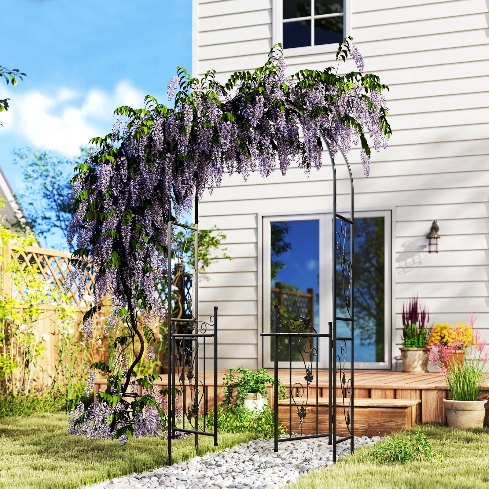 2.17m Steel Garden Arch with Gate, Wedding Arch for Outdoor, Garden, 1