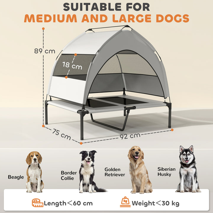 Portable Elevated Dog Bed with Removable Canopy, Cooling Raised Pet Cot for Medium Large Dogs, 92 x 75 x 89 cm
