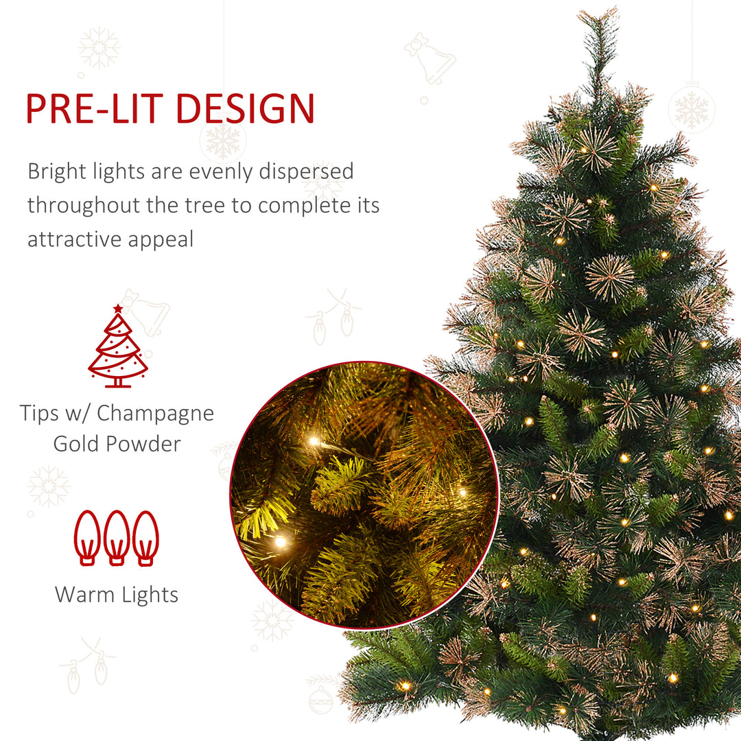 HOMCOM 1.5m Prelit Christmas Tree Artificial Tree, Metal Stand-Green | Aosom UK