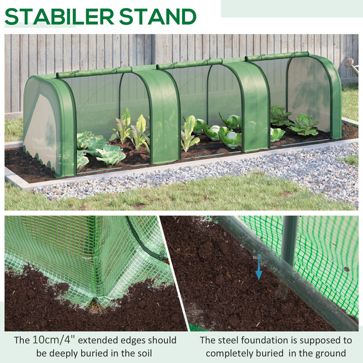 Mini Greenhouse, Small Polytunnel Green House with Zipped Doors, Steel Frame for Garden Backyard, 295 x 100 x 80cm, Green