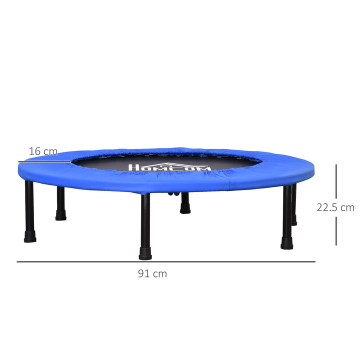 Φ91 Mini Fitness Trampoline Home Gym Yoga Exercise Rebounder Indoor Outdoor Jumper with Safety Pad, Support Up to 100 KG, Blue and Black