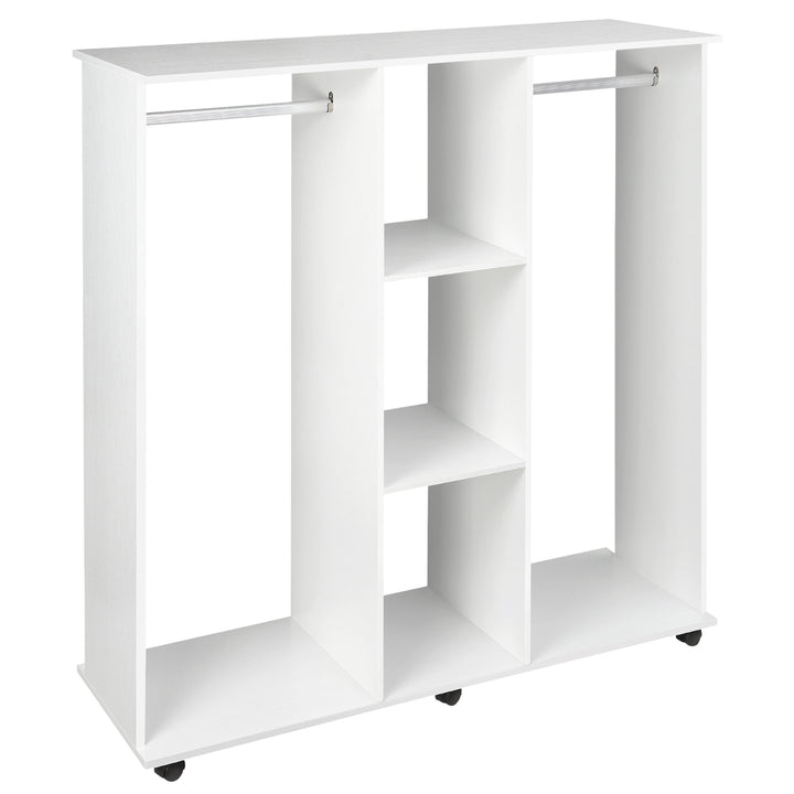 HOMCOM Double Mobile Open Wardrobe With Clothes Hanging Rails Storage Shelves Organizer Bedroom Furniture - White