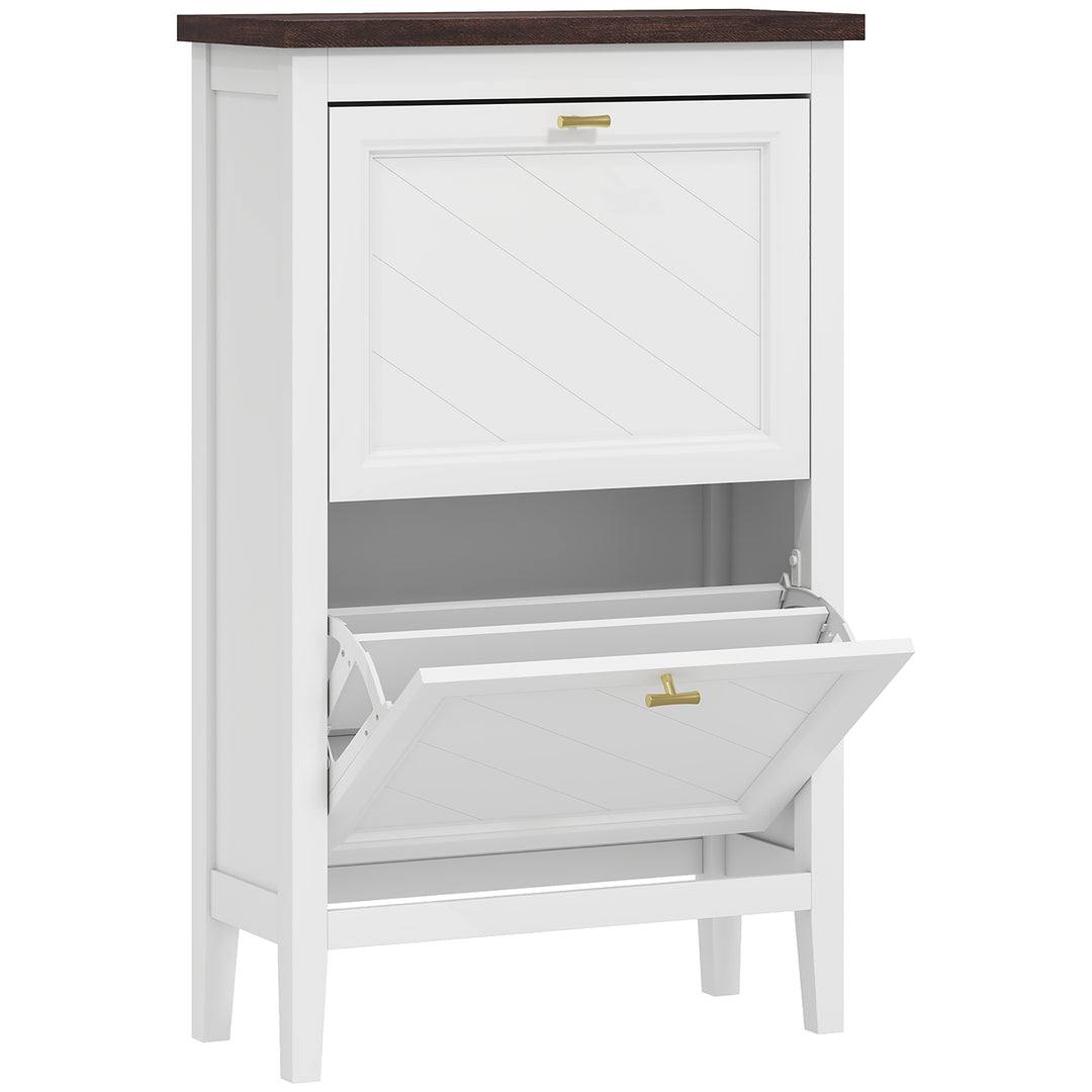 Shoe Cabinet with 2 Flip Drawers, Farmhouse Narrow Shoe Storage Cabine