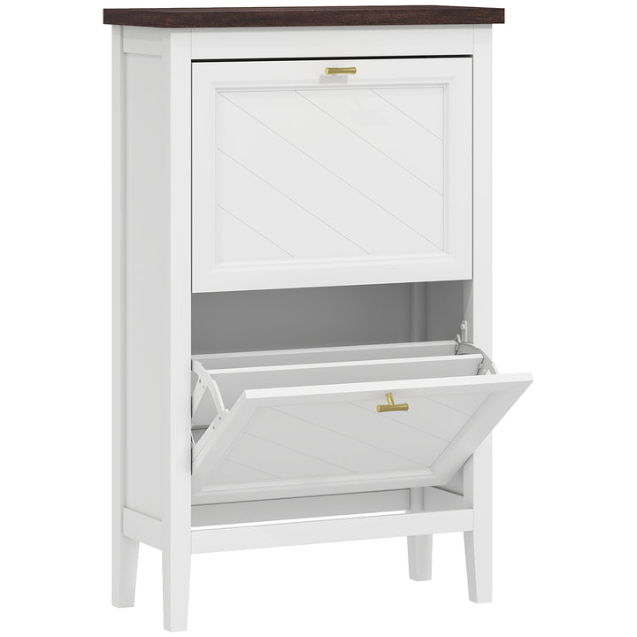 Shoe Cabinet with 2 Flip Drawers, Farmhouse Narrow Shoe Storage Cabine