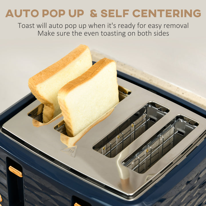 3000W 1.7L Rapid Boil Kettle & 4 Slice Toaster, Kettle and Toaster Set with 7 Browning Controls and Crumb Tray, Blue