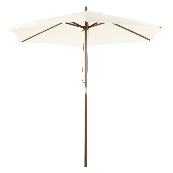 2.5m Patio Umbrella, Wood Garden Parasol, Sun Shade with 6 Ribs and Top Vent for Outdoor, White