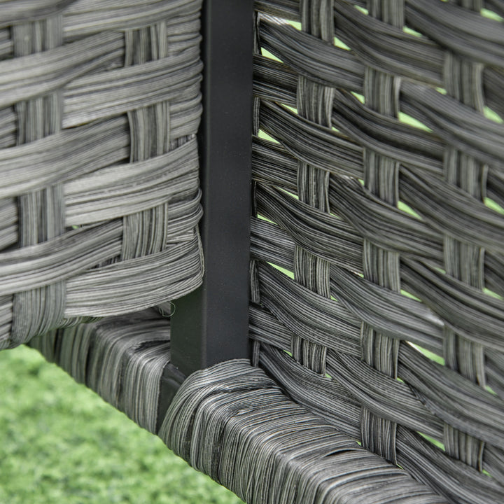 6 Pieces Rattan Garden Furniture Set, 6 Seater Garden Sofa Set with Glass Top Dining Table, Loveseat, 2 Armchairs and Ottomans, Wicker Outdoor Conservatory Furniture for Patio, Grey