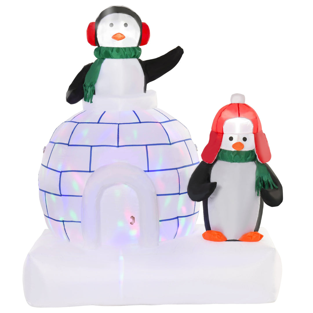 5ft Christmas Inflatable Two Penguins Wearing a Scarf with Ice House Blow Up Decor Home Indoors with Built-in LED Lights Outdoor Toys in Lawn Garden