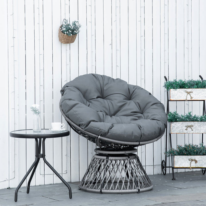 MCL 360° Swivel Rattan Papasan Moon Bowl Chair Round Lounge Garden Wicker Basket Seat with Padded Cushion Oversized for Outdoor Indoor, Grey