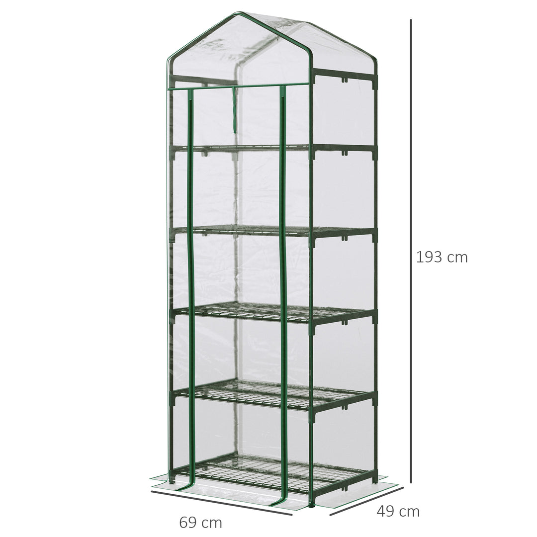 Outsunny 5 Tier Portable Greenhouse, Outdoor Flower Stand with PVC Cover, Metal Frame, Transparent, 69 x 49 x 193 cm