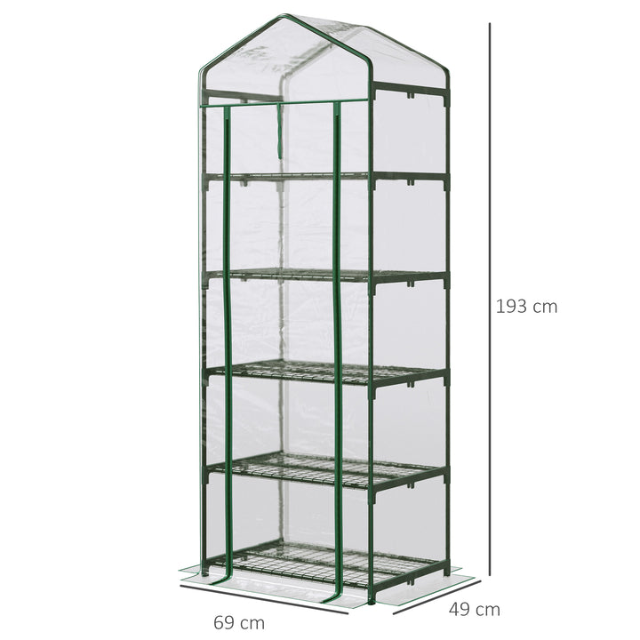 Outsunny 5 Tier Portable Greenhouse, Outdoor Flower Stand with PVC Cover, Metal Frame, Transparent, 69 x 49 x 193 cm