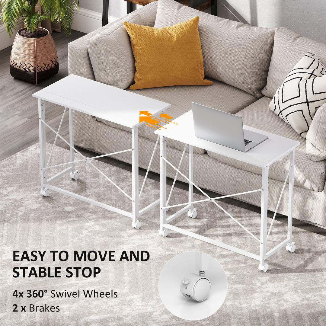 80 cm Folding Desk on Wheels - White